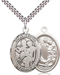 [7179SS/24S] Sterling Silver Saint Cecilia Marching Band Pendant on a 24 inch Light Rhodium Heavy Curb chain