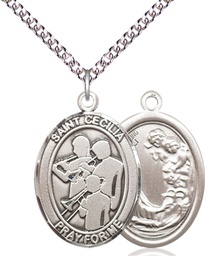 [7179SS/24SS] Sterling Silver Saint Cecilia Marching Band Pendant on a 24 inch Sterling Silver Heavy Curb chain