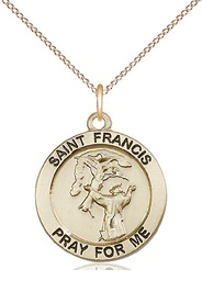 [4061GF/18GF] 14kt Gold Filled Saint Francis of Assisi Pendant on a 18 inch Gold Filled Light Curb chain