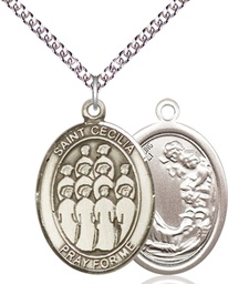 [7180SS/24SS] Sterling Silver Saint Cecilia Choir Pendant on a 24 inch Sterling Silver Heavy Curb chain