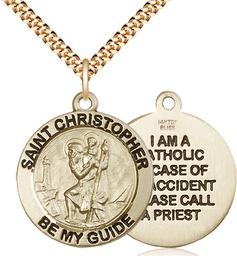 [4074GF/24G] 14kt Gold Filled Saint Christopher Pendant on a 24 inch Gold Plate Heavy Curb chain