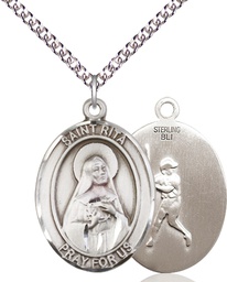 [7181SS/24SS] Sterling Silver Saint Rita Baseball Pendant on a 24 inch Sterling Silver Heavy Curb chain