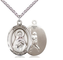 [7181SS/24SS] Sterling Silver Saint Rita Baseball Pendant on a 24 inch Sterling Silver Heavy Curb chain