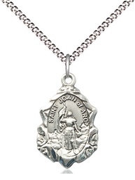 [0822JASS/18S] Sterling Silver Saint Joan of Arc Pendant on a 18 inch Light Rhodium Light Curb chain