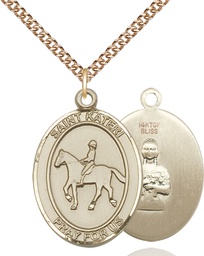 [7182GF/24GF] 14kt Gold Filled Saint Kateri Equestrian Pendant on a 24 inch Gold Filled Heavy Curb chain