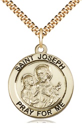 [4079GF/24G] 14kt Gold Filled Saint Joseph Pendant on a 24 inch Gold Plate Heavy Curb chain