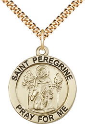 [4081GF/24G] 14kt Gold Filled Saint Peregrine Pendant on a 24 inch Gold Plate Heavy Curb chain