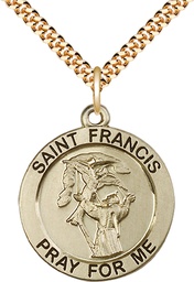 [4084GF/24G] 14kt Gold Filled Saint Francis of Assisi Pendant on a 24 inch Gold Plate Heavy Curb chain