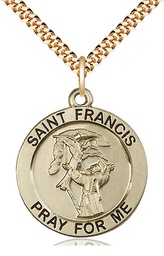 [4084GF/24G] 14kt Gold Filled Saint Francis of Assisi Pendant on a 24 inch Gold Plate Heavy Curb chain