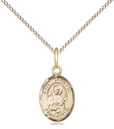 [9019GF/18GF] 14kt Gold Filled Saint Camillus of Lellis Pendant on a 18 inch Gold Filled Light Curb chain