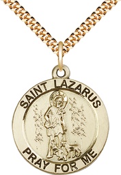 [4085GF/24G] 14kt Gold Filled Saint Lazarus Pendant on a 24 inch Gold Plate Heavy Curb chain