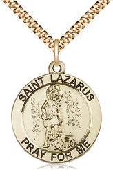 [4085GF/24G] 14kt Gold Filled Saint Lazarus Pendant on a 24 inch Gold Plate Heavy Curb chain