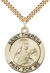 [4087GF/24G] 14kt Gold Filled Saint Theresa Pendant on a 24 inch Gold Plate Heavy Curb chain