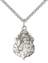 [0822KSS/18S] Sterling Silver Saint Joseph Pendant on a 18 inch Light Rhodium Light Curb chain