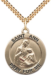 [4088GF/24G] 14kt Gold Filled Saint Ann Pendant on a 24 inch Gold Plate Heavy Curb chain