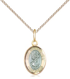 [9022EGF/18GF] 14kt Gold Filled Saint Christopher w/Epoxy Pendant on a 18 inch Gold Filled Light Curb chain