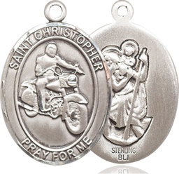 [7185SS] Sterling Silver Saint Christopher Motorcycle Medal