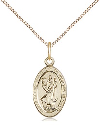 [4122CGF/18GF] 14kt Gold Filled Saint Christopher Pendant on a 18 inch Gold Filled Light Curb chain