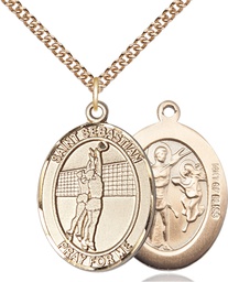 [7186GF/24GF] 14kt Gold Filled Saint Sebastian Volleyball Pendant on a 24 inch Gold Filled Heavy Curb chain