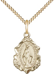 [0822MGF/18G] 14kt Gold Filled Miraculous Pendant on a 18 inch Gold Plate Light Curb chain