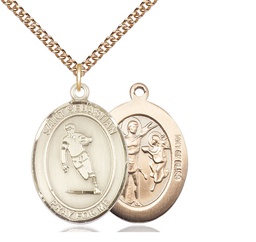[7187GF/24GF] 14kt Gold Filled Saint Sebastian Rugby Pendant on a 24 inch Gold Filled Heavy Curb chain
