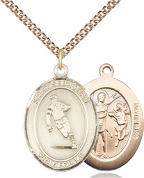 [7187GF/24GF] 14kt Gold Filled Saint Sebastian Rugby Pendant on a 24 inch Gold Filled Heavy Curb chain