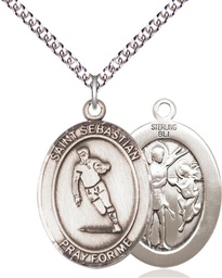 [7187SS/24SS] Sterling Silver Saint Sebastian Rugby Pendant on a 24 inch Sterling Silver Heavy Curb chain