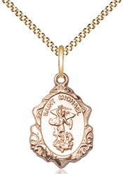 [0822RGF/18G] 14kt Gold Filled Saint Michael the Archangel Pendant on a 18 inch Gold Plate Light Curb chain