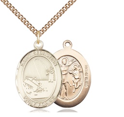 [7188GF/24GF] 14kt Gold Filled Saint Sebastian Fishing Pendant on a 24 inch Gold Filled Heavy Curb chain