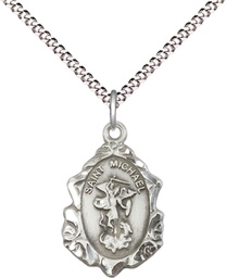 [0822RSS/18S] Sterling Silver Saint Michael the Archangel Pendant on a 18 inch Light Rhodium Light Curb chain