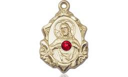 [0822SGF-STN7] 14kt Gold Filled Scapular w/ Ruby Stone Medal with a 3mm Ruby Swarovski stone