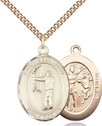 [7189GF/24GF] 14kt Gold Filled Saint Sebastian Archery Pendant on a 24 inch Gold Filled Heavy Curb chain