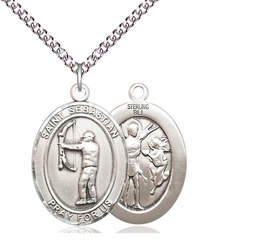 [7189SS/24SS] Sterling Silver Saint Sebastian Archery Pendant on a 24 inch Sterling Silver Heavy Curb chain