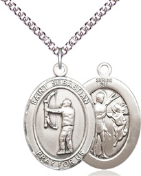 [7189SS/24SS] Sterling Silver Saint Sebastian Archery Pendant on a 24 inch Sterling Silver Heavy Curb chain