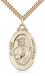 [4145JGF/24G] 14kt Gold Filled Saint Jude Pendant on a 24 inch Gold Plate Heavy Curb chain