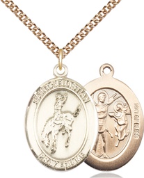 [7191GF/24GF] 14kt Gold Filled Saint Sebastian Rodeo Pendant on a 24 inch Gold Filled Heavy Curb chain