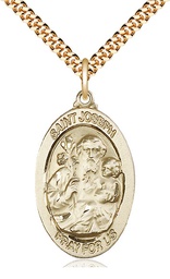 [4145KGF/24G] 14kt Gold Filled Saint Joseph Pendant on a 24 inch Gold Plate Heavy Curb chain