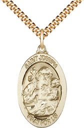 [4145KGF/24G] 14kt Gold Filled Saint Joseph Pendant on a 24 inch Gold Plate Heavy Curb chain