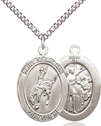 [7191SS/24SS] Sterling Silver Saint Sebastian Rodeo Pendant on a 24 inch Sterling Silver Heavy Curb chain