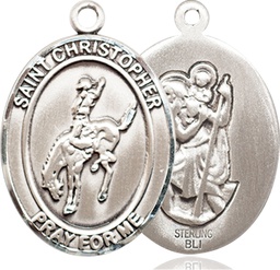 [7192SS] Sterling Silver Saint Christopher Rodeo Medal