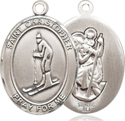 [7193SS] Sterling Silver Saint Christopher Skiing Medal