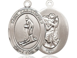 [7193SS] Sterling Silver Saint Christopher Skiing Medal
