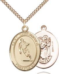 [7194GF/24GF] 14kt Gold Filled Saint Christopher Rugby Pendant on a 24 inch Gold Filled Heavy Curb chain