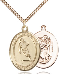 [7194GF/24GF] 14kt Gold Filled Saint Christopher Rugby Pendant on a 24 inch Gold Filled Heavy Curb chain