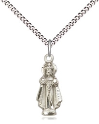 [0823SS/18S] Sterling Silver Infant of Prague Pendant on a 18 inch Light Rhodium Light Curb chain