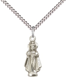 [0823SS/18S] Sterling Silver Infant of Prague Pendant on a 18 inch Light Rhodium Light Curb chain