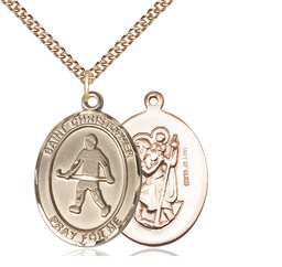 [7195GF/24GF] 14kt Gold Filled Saint Christopher Field Hockey Pendant on a 24 inch Gold Filled Heavy Curb chain