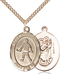 [7195GF/24GF] 14kt Gold Filled Saint Christopher Field Hockey Pendant on a 24 inch Gold Filled Heavy Curb chain