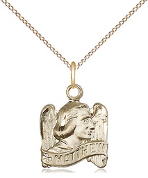 [4210GF/18GF] 14kt Gold Filled Saint Matthew Pendant on a 18 inch Gold Filled Light Curb chain