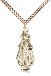 [0824GF/24GF] 14kt Gold Filled Infant of Prague Pendant on a 24 inch Gold Filled Heavy Curb chain